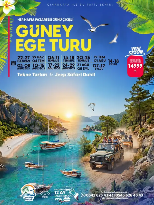 GÜNEY EGE -TEKNE TURU & JEEP SAFARİ DAHİL YAZ TURU